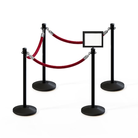 Stanchion Post And Rope Kit Black, 4CrownTop 3Maroon Rope 8.5x11H Sign